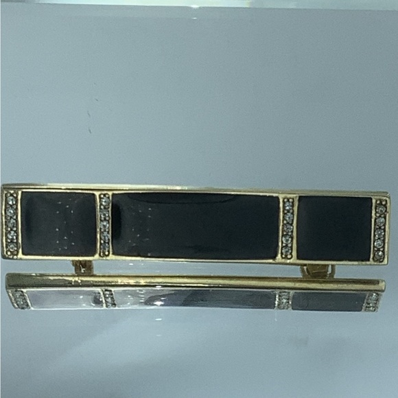 Black and Gold Enamel Bejeweled Bar Pin/Brooch - Picture 4 of 5